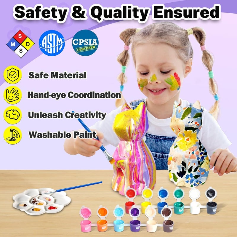 FUNZBO 2pcs Paint Your Own Cat Lamp - Arts and Crafts Supplies Kitten Painting Kits for Kids Teens, DIY Night Light Toy for Toddlers Girls Boys Ages 3 4 5 6 7 8 9 10 11 12 13 Christmas Birthday Gifts - Image 3
